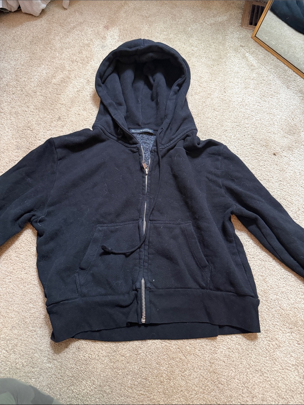 Brandy Melville Black Zip-Up Hooded Sweatshirt